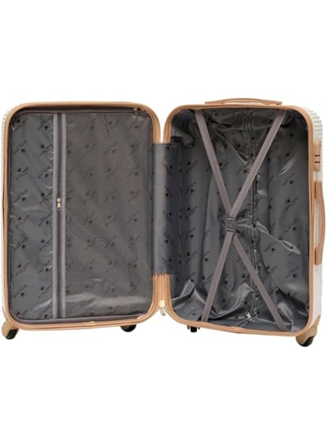 حقيبة سفر كبيرة وخفيفة الوزن بتصميم مخطط بطول 32 بوصة، مزودة بعجلات دوارة 360 درجة وقفل آمن، لون أبيض - Image 2